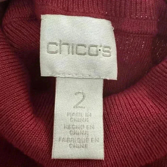 Chicos Women’s 2 US L Christmas Red Blouse Turtleneck Long Sleeve Tunic Top - Picture 10 of 13
